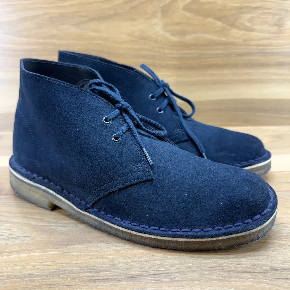Clarks‎ Charles F Stead Chukka Boots Womens 8 M Navy Blue Suede Ankle